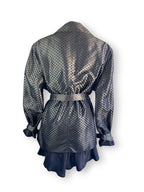 Vintage Y2K Liz Jordan Polka Dot Satin Trench Jacket Belted Black XL