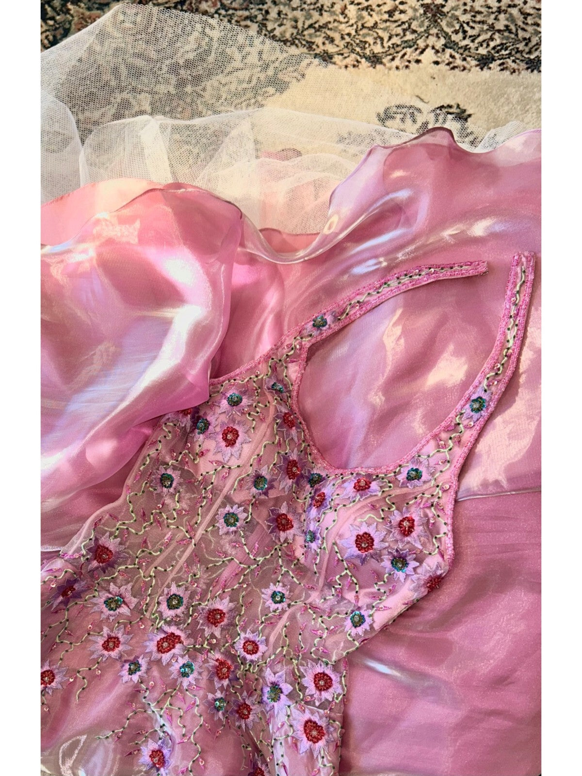 Yve London Y2K Vintage Pink Iridescent Floral Halter Fairy Princess Prom Dress