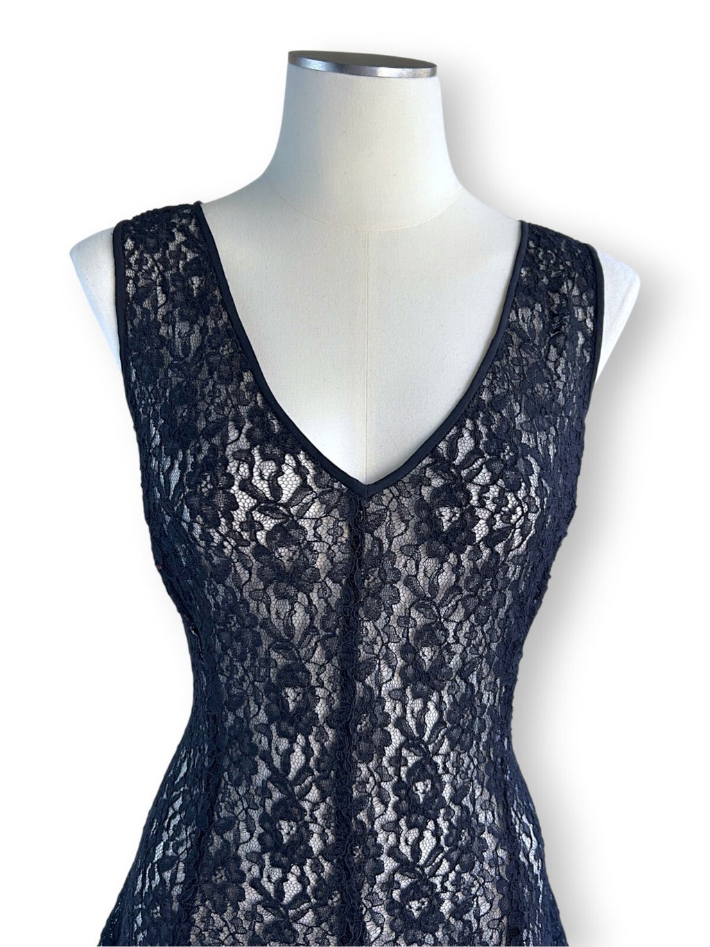Vintage DKNY Black Lace Sheer Midi Dress Gothic Romantic Layering Dress US 10