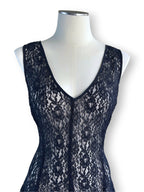 Vintage DKNY Black Lace Sheer Midi Dress Gothic Romantic Layering Dress US 10