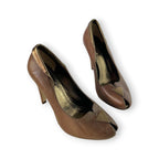 Vintage Y2K Diesel Brown Leather Peep Toe Heels Bronze Trim