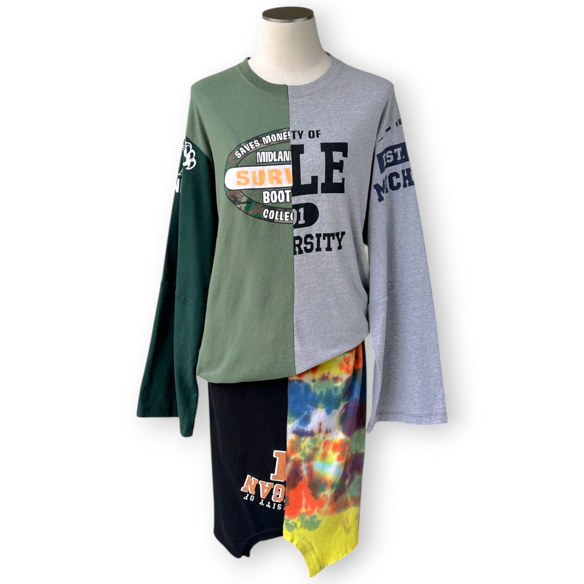 Conner Ives Forever Reconstituted Patchwork Long Sleeve T-Shirt Dress