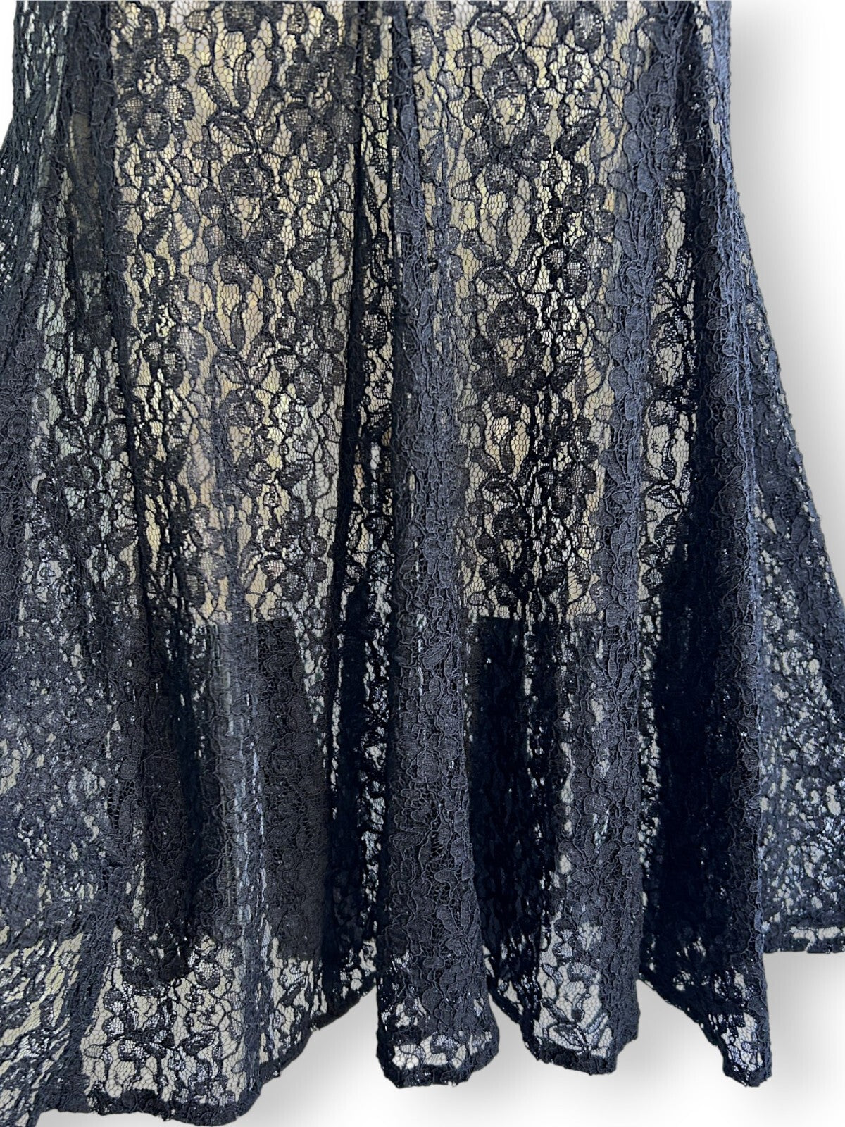 Vintage DKNY Black Lace Sheer Midi Dress Gothic Romantic Layering Dress US 10
