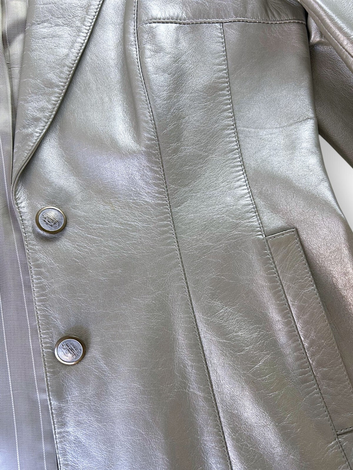 Vintage 90s Escada Metallic Lamb Leather Blazer in Champagne Silver