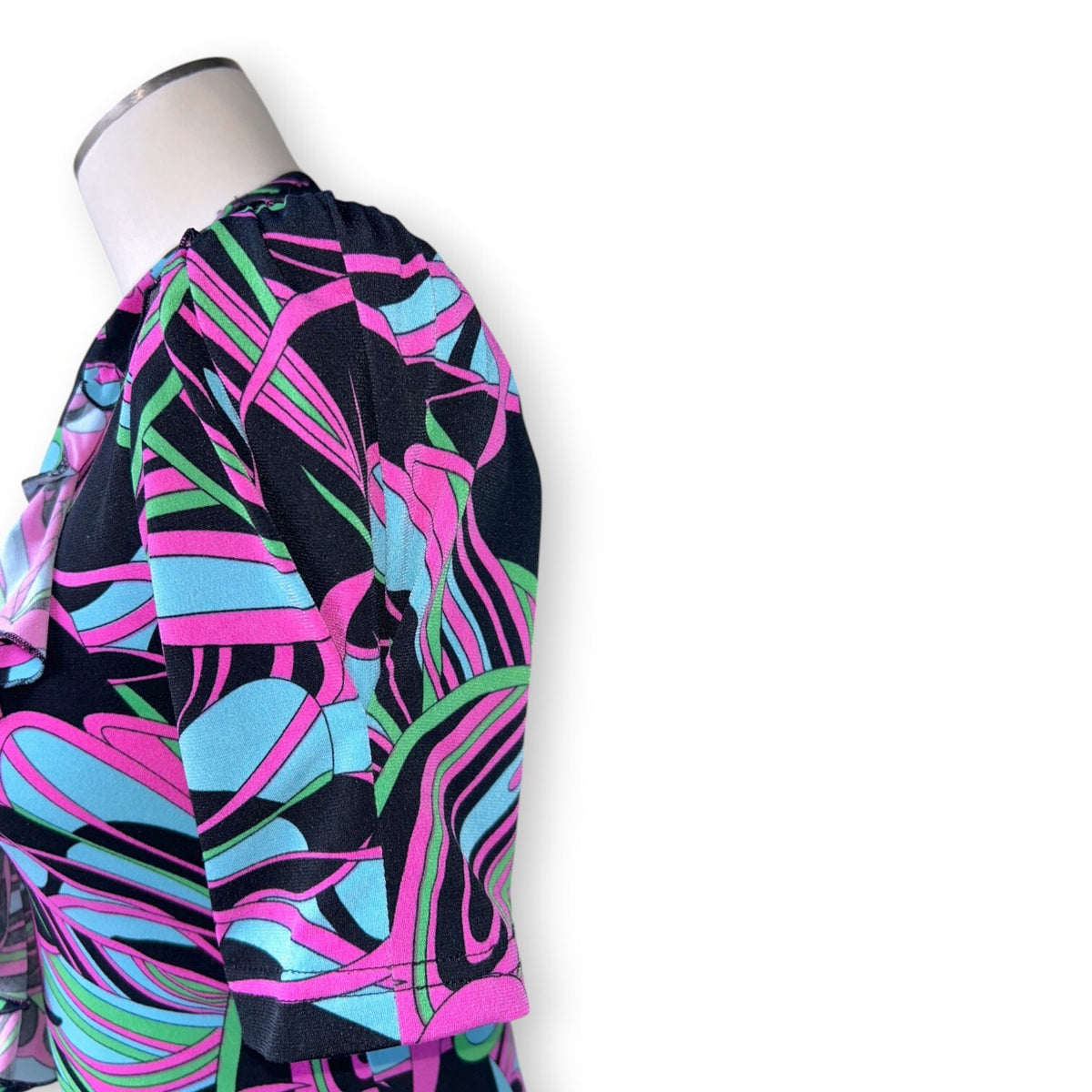 Vintage Review Australia Psychedelic Swirl Ruffle Mini Dress Size 8 Y2K