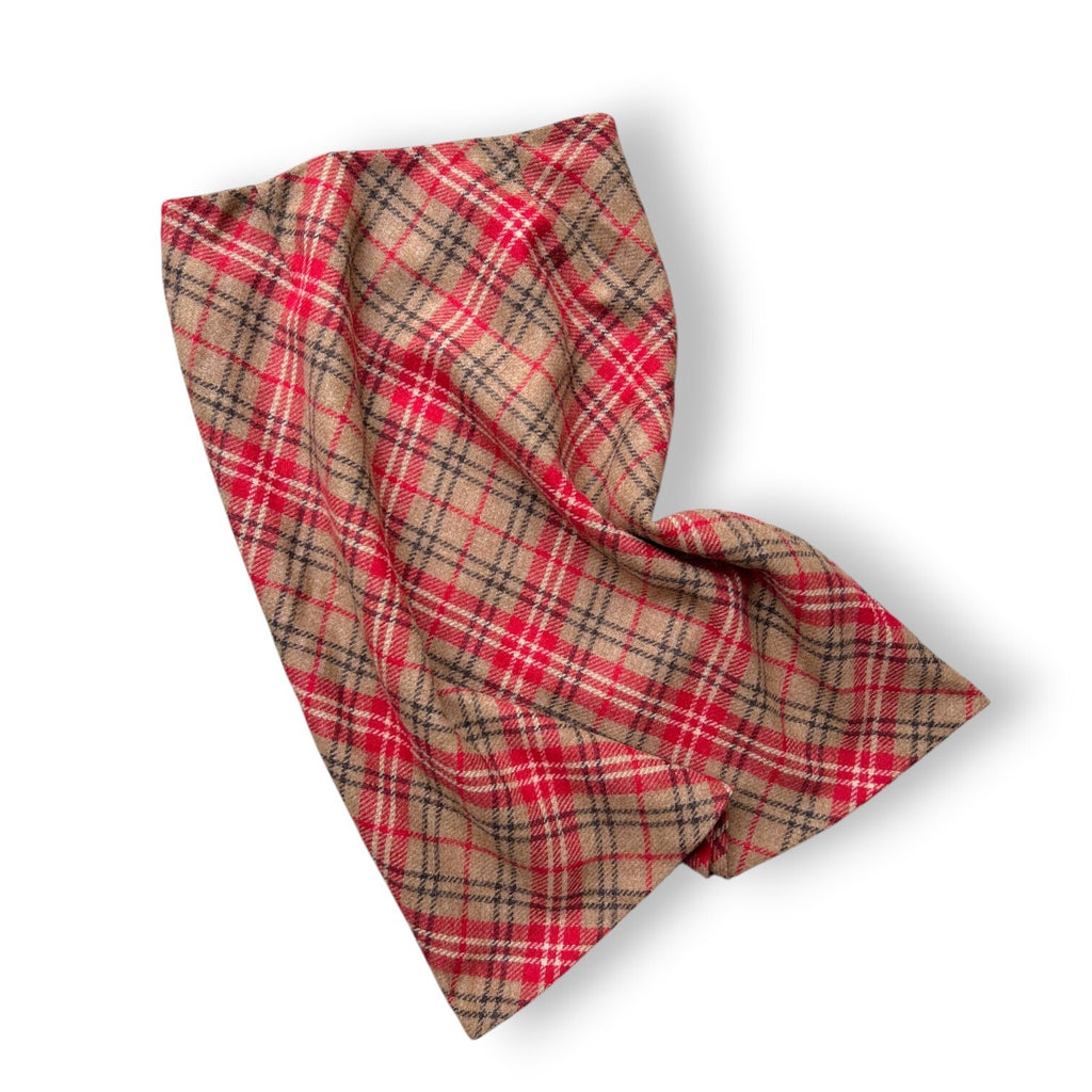 Vintage Laura Ashley Pure Wool Tartan Plaid Midi Skirt Red Beige UK 12 Lined