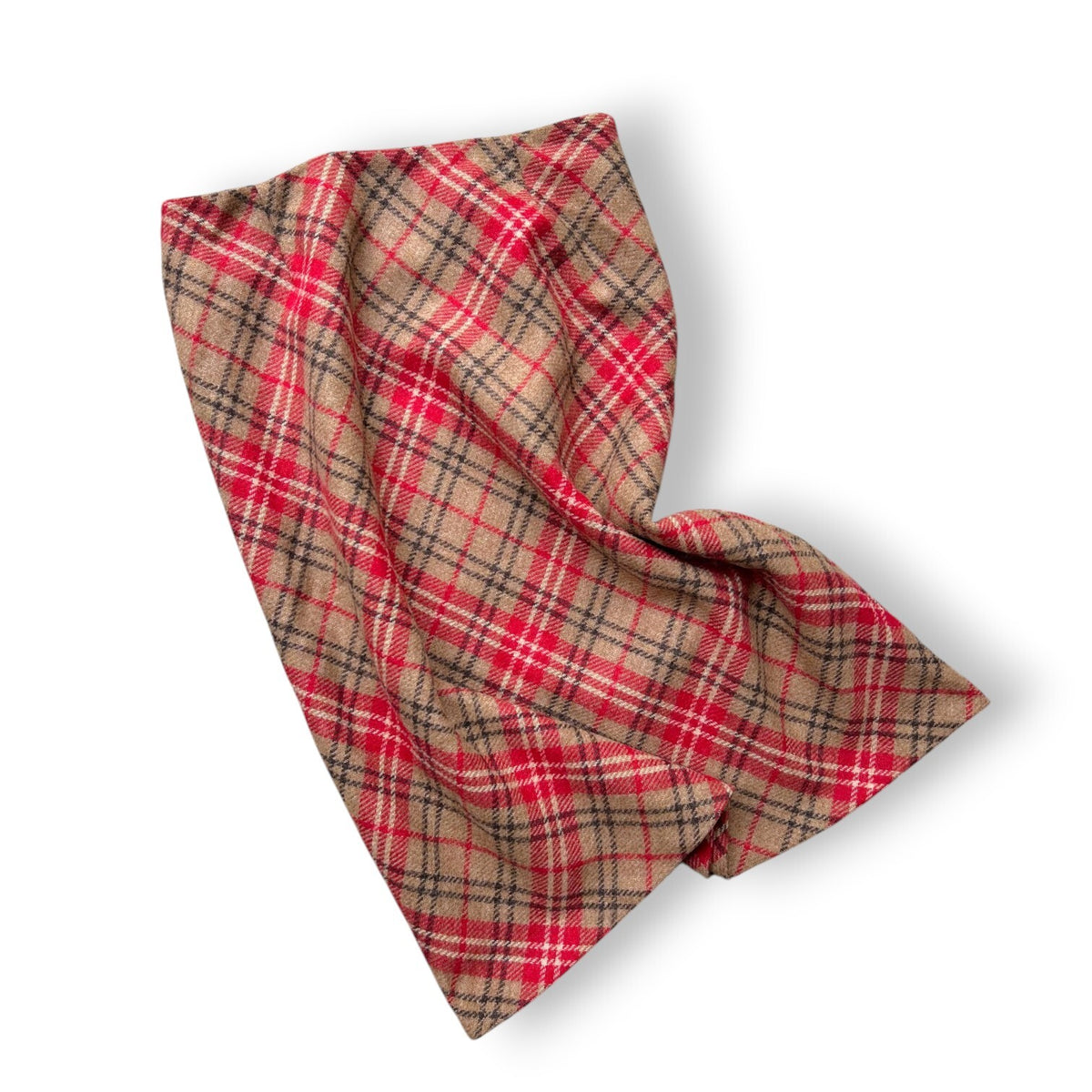Vintage Laura Ashley Pure Wool Tartan Plaid Midi Skirt Red Beige UK 12 Lined