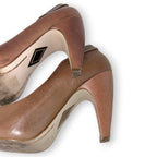 Vintage Y2K Diesel Brown Leather Peep Toe Heels Bronze Trim