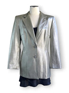 Vintage 90s Escada Metallic Lamb Leather Blazer in Champagne Silver