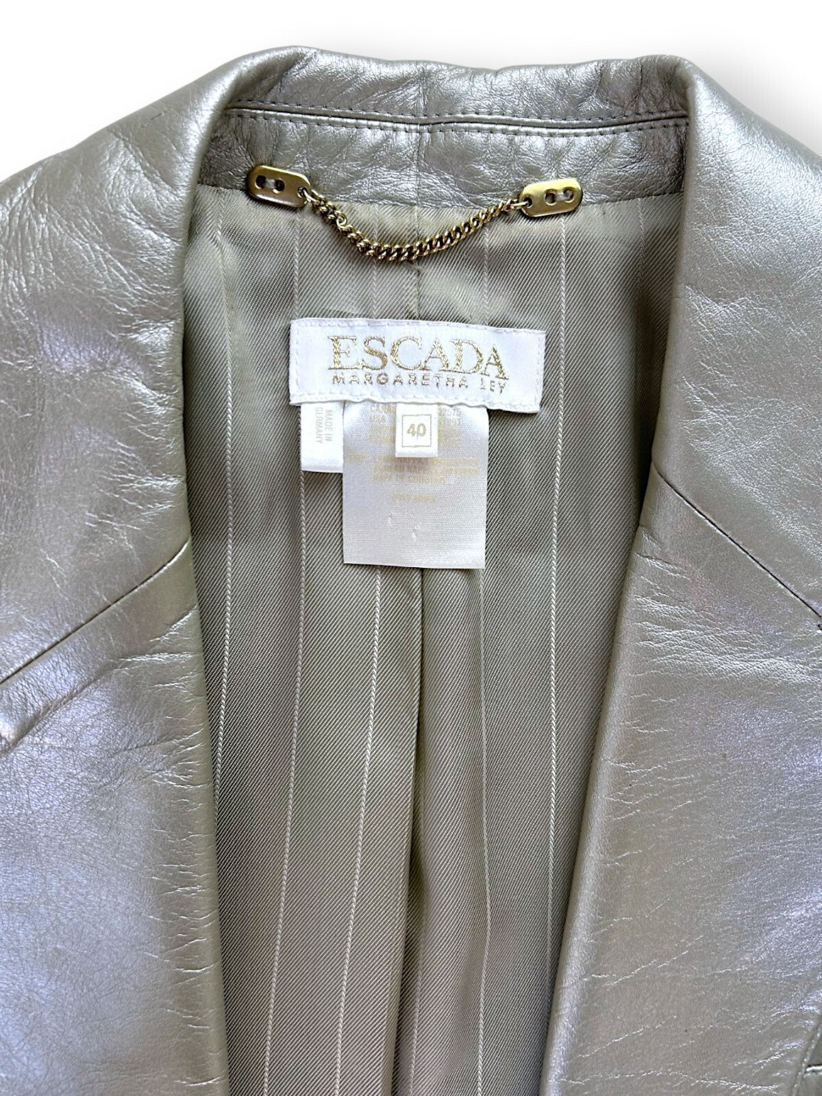 Vintage 90s Escada Metallic Lamb Leather Blazer in Champagne Silver