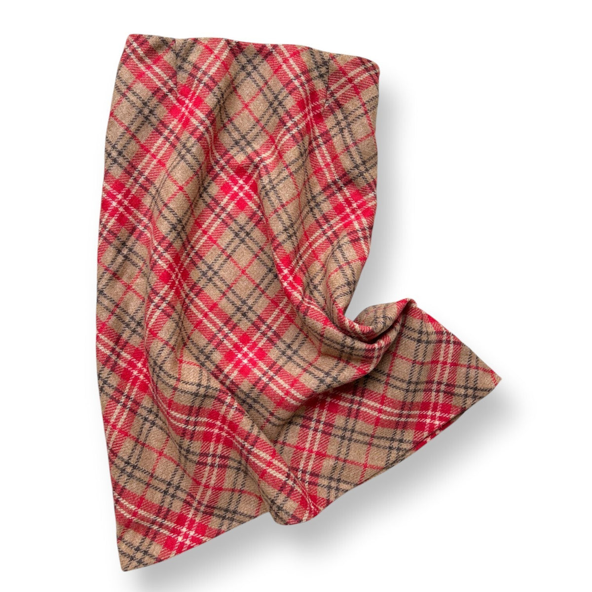 Vintage Laura Ashley Pure Wool Tartan Plaid Midi Skirt Red Beige UK 12 Lined