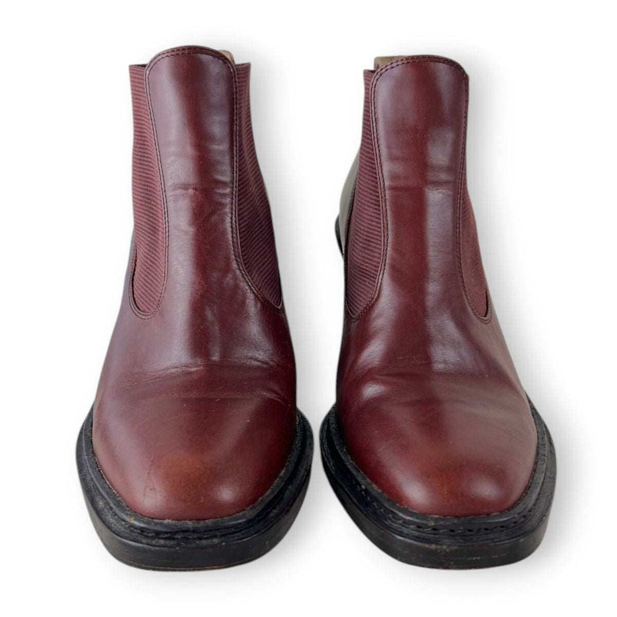 Oroton Oxblood Burgundy Leather Chelsea Ankle Boots Block Heel Sample Size 37