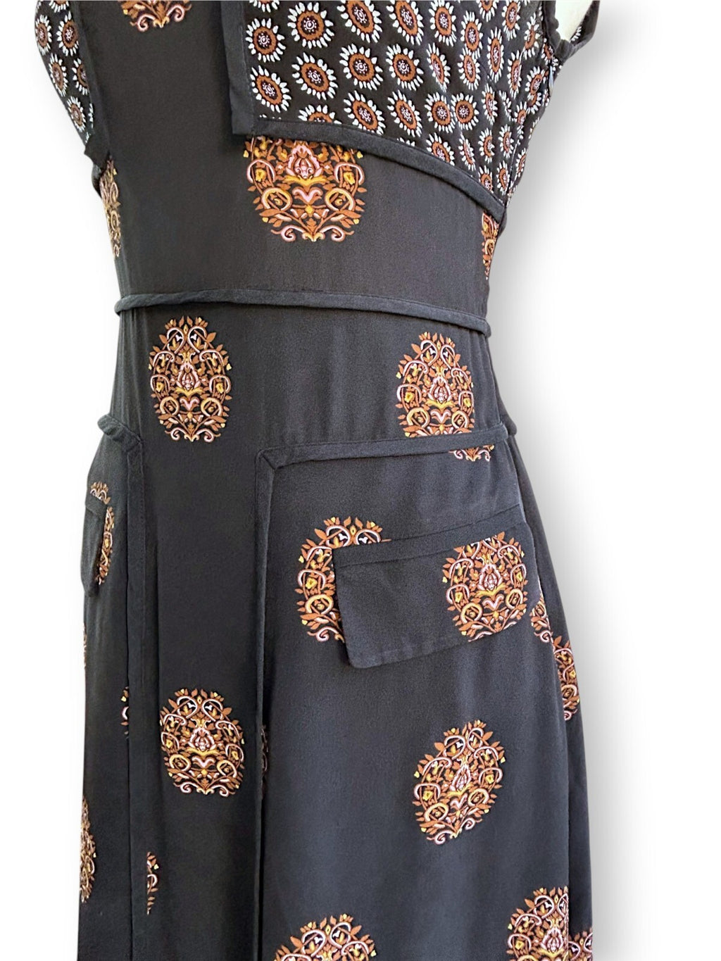 A.L.C. Resort 2016 Silk Crepe de Chine Midi Dress Black Medallion Print AU 10