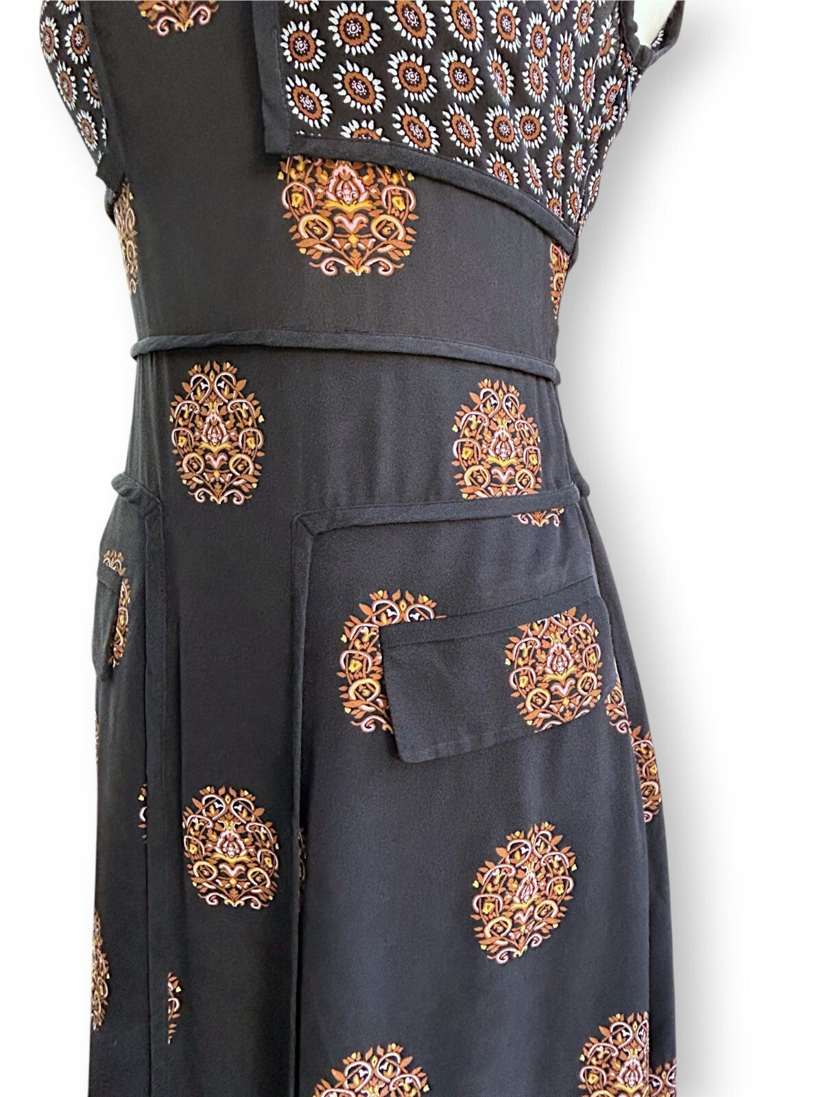 A.L.C. Resort 2016 Silk Crepe de Chine Midi Dress Black Medallion Print AU 10
