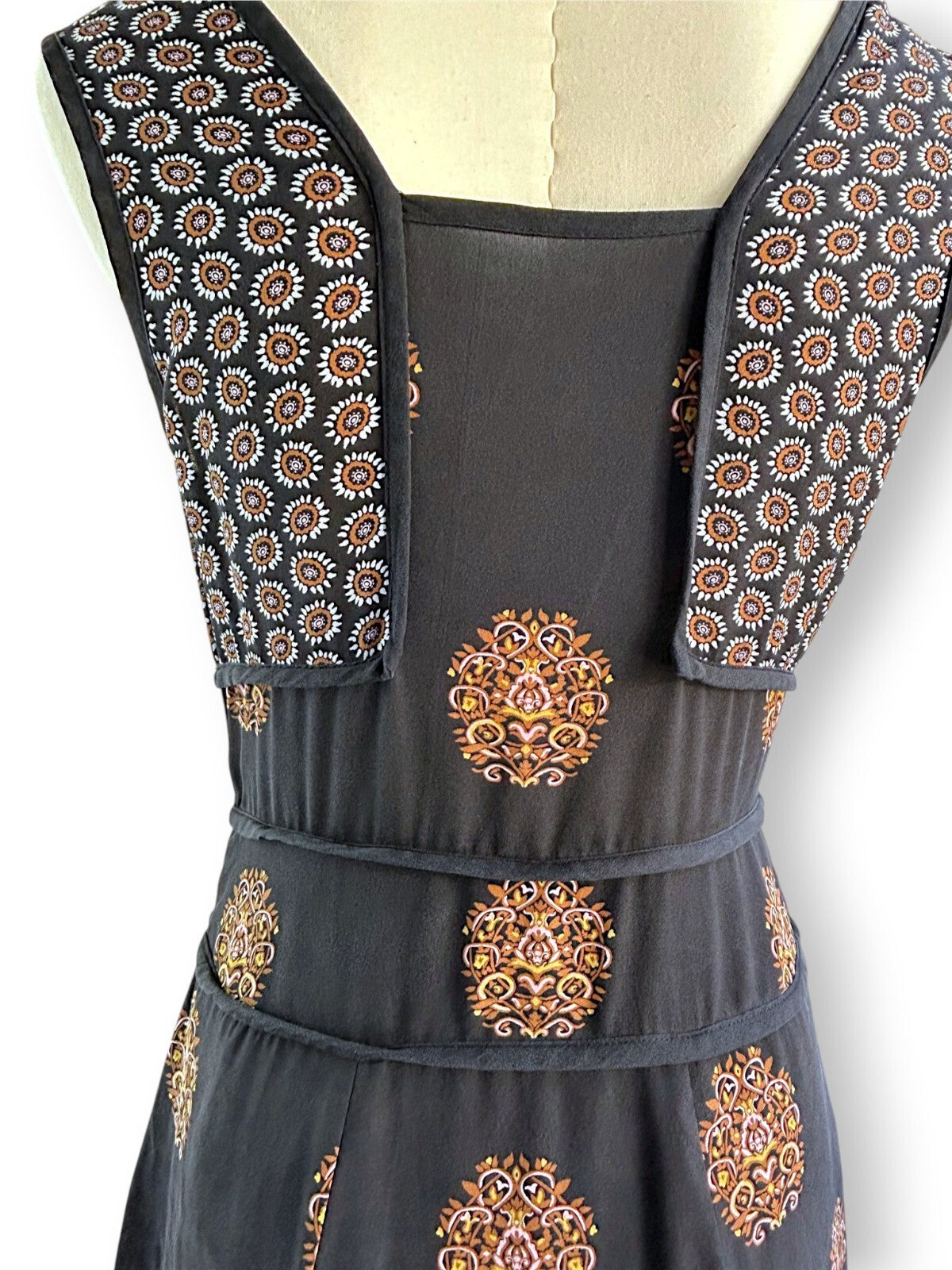 A.L.C. Resort 2016 Silk Crepe de Chine Midi Dress Black Medallion Print AU 10