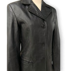 Y2K Black Genuine Leather Tailored Blazer Jacket Office Siren Minimalist Size 8