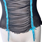 Victoria's Secret Vintage 2005 Mesh Camisole Black Blue Ruched Sheer Y2K McBling
