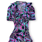 Vintage Review Australia Psychedelic Swirl Ruffle Mini Dress Size 8 Y2K