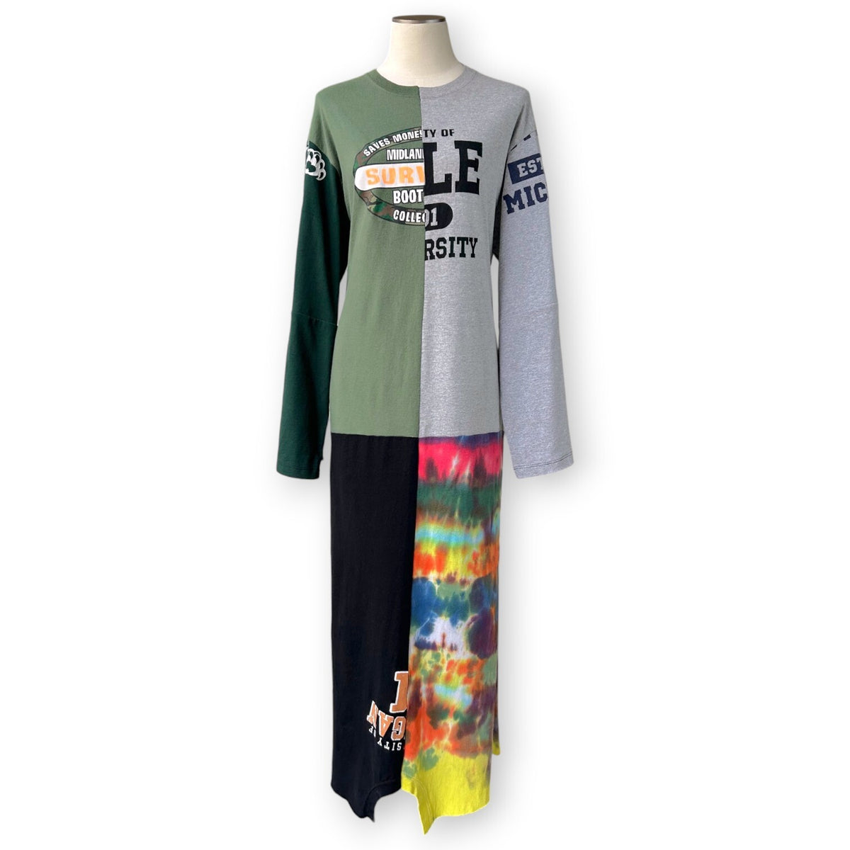 Conner Ives Forever Reconstituted Patchwork Long Sleeve T-Shirt Dress