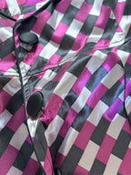 Vintage Harlequin Satin Hostess Dress Coat in Pink Black Diamond Print