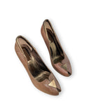 Vintage Y2K Diesel Brown Leather Peep Toe Heels Bronze Trim