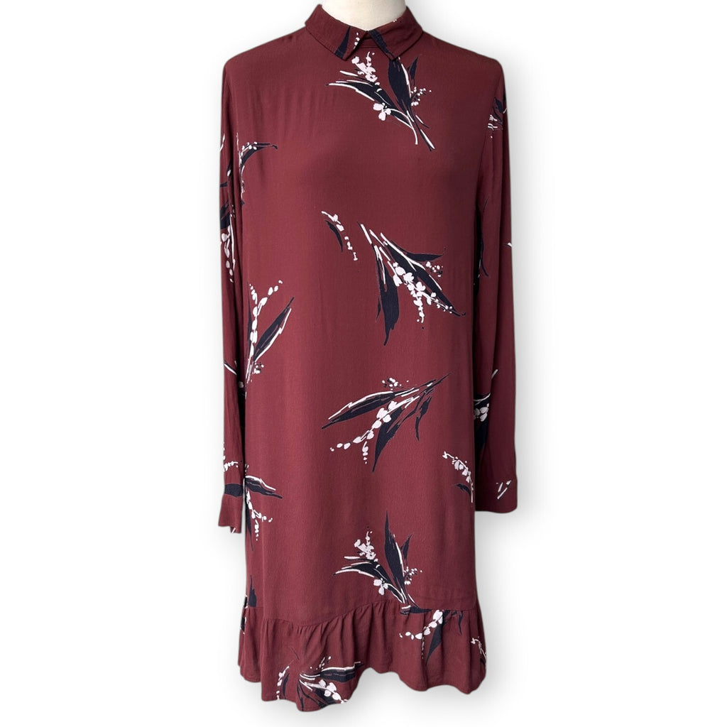 GANNI Montrose Print Mini Shift Dress Burgundy Scandinavian Designer