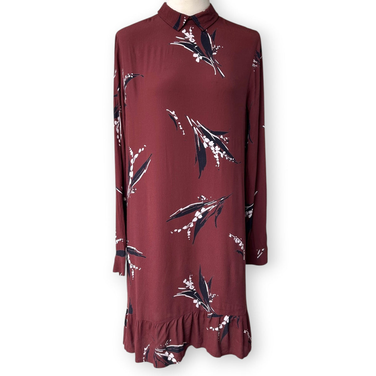 GANNI Montrose Print Mini Shift Dress Burgundy Scandinavian Designer