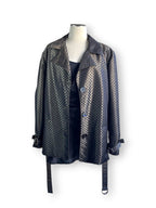 Vintage Y2K Liz Jordan Polka Dot Satin Trench Jacket Belted Black XL
