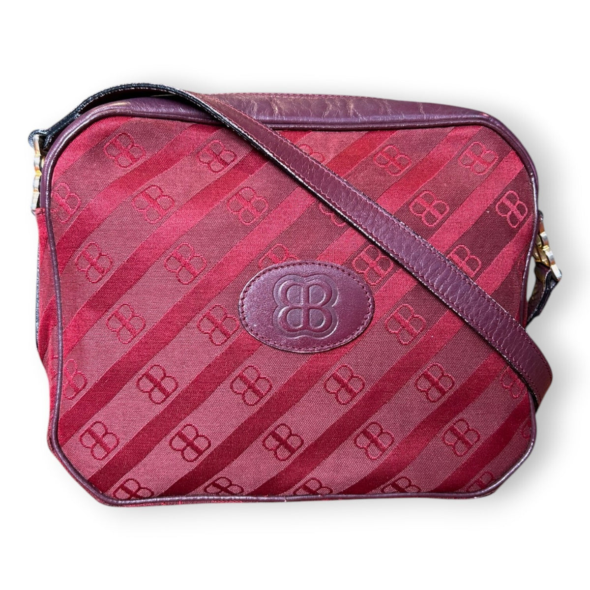 Vintage 1970s Balenciaga Archival Burgundy Monogram Crossbody Bag Leather
