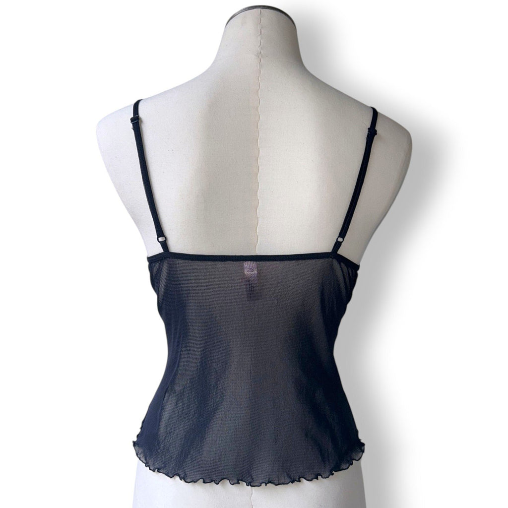 Victoria's Secret Vintage 2005 Mesh Camisole Black Blue Ruched Sheer Y2K McBling
