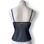 Victoria's Secret Vintage 2005 Mesh Camisole Black Blue Ruched Sheer Y2K McBling