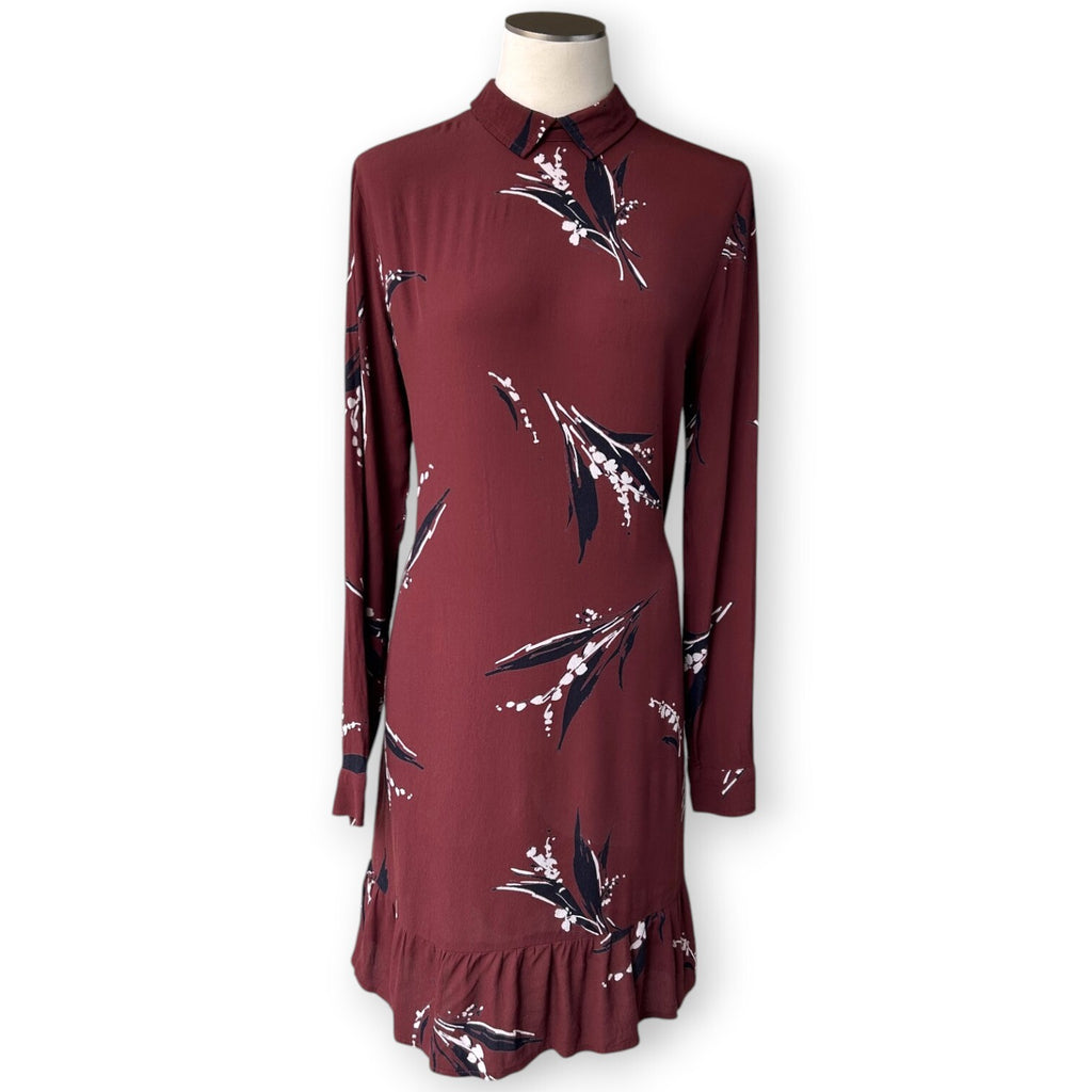 GANNI Montrose Print Mini Shift Dress Burgundy Scandinavian Designer