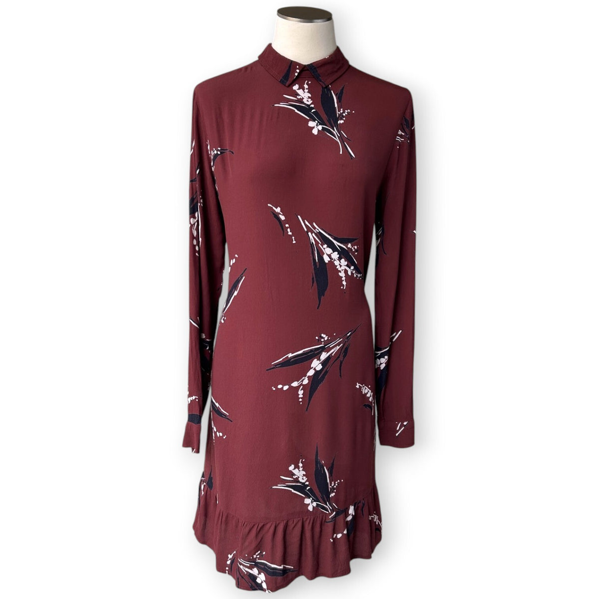 GANNI Montrose Print Mini Shift Dress Burgundy Scandinavian Designer
