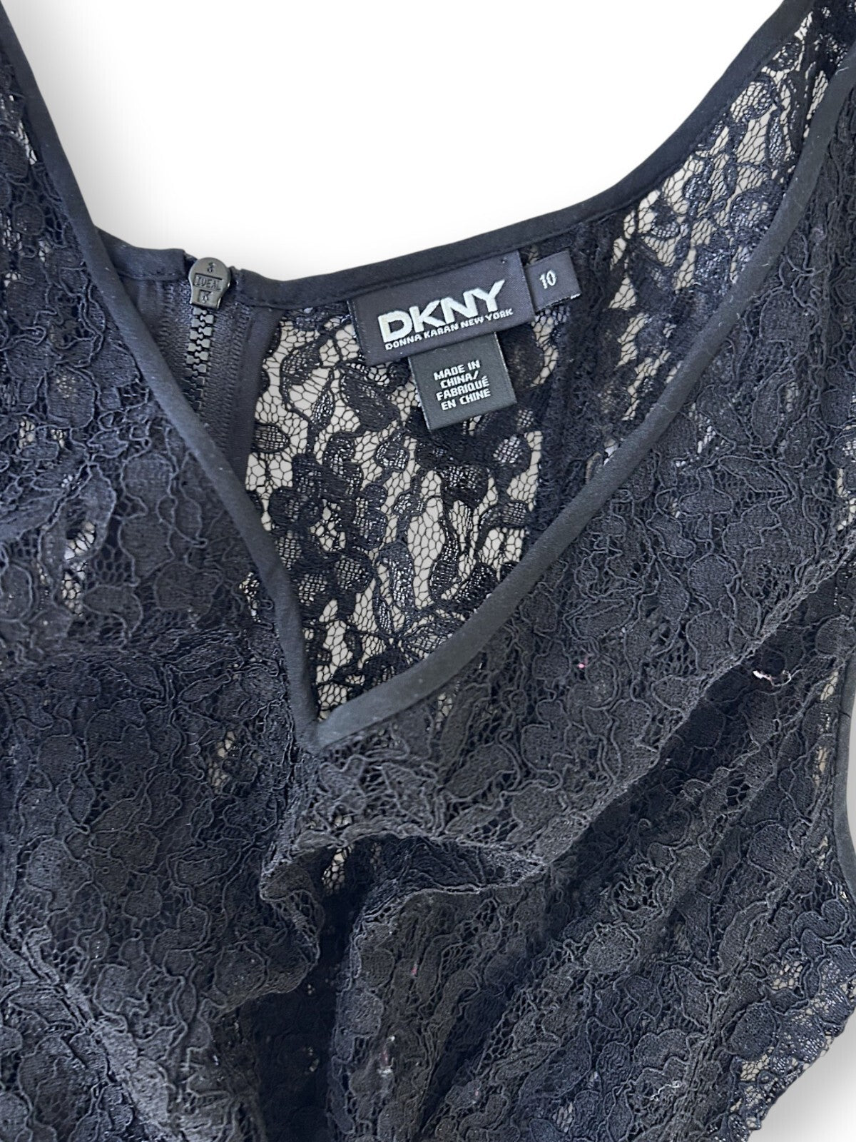 Vintage DKNY Black Lace Sheer Midi Dress Gothic Romantic Layering Dress US 10