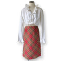 Vintage Laura Ashley Pure Wool Tartan Plaid Midi Skirt Red Beige UK 12 Lined