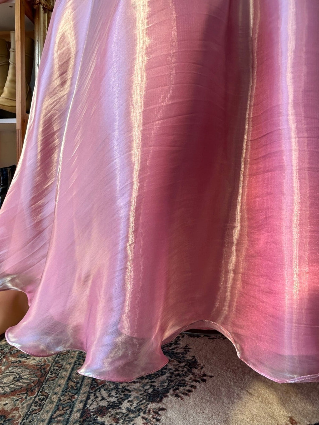 Yve London Y2K Vintage Pink Iridescent Floral Halter Fairy Princess Prom Dress