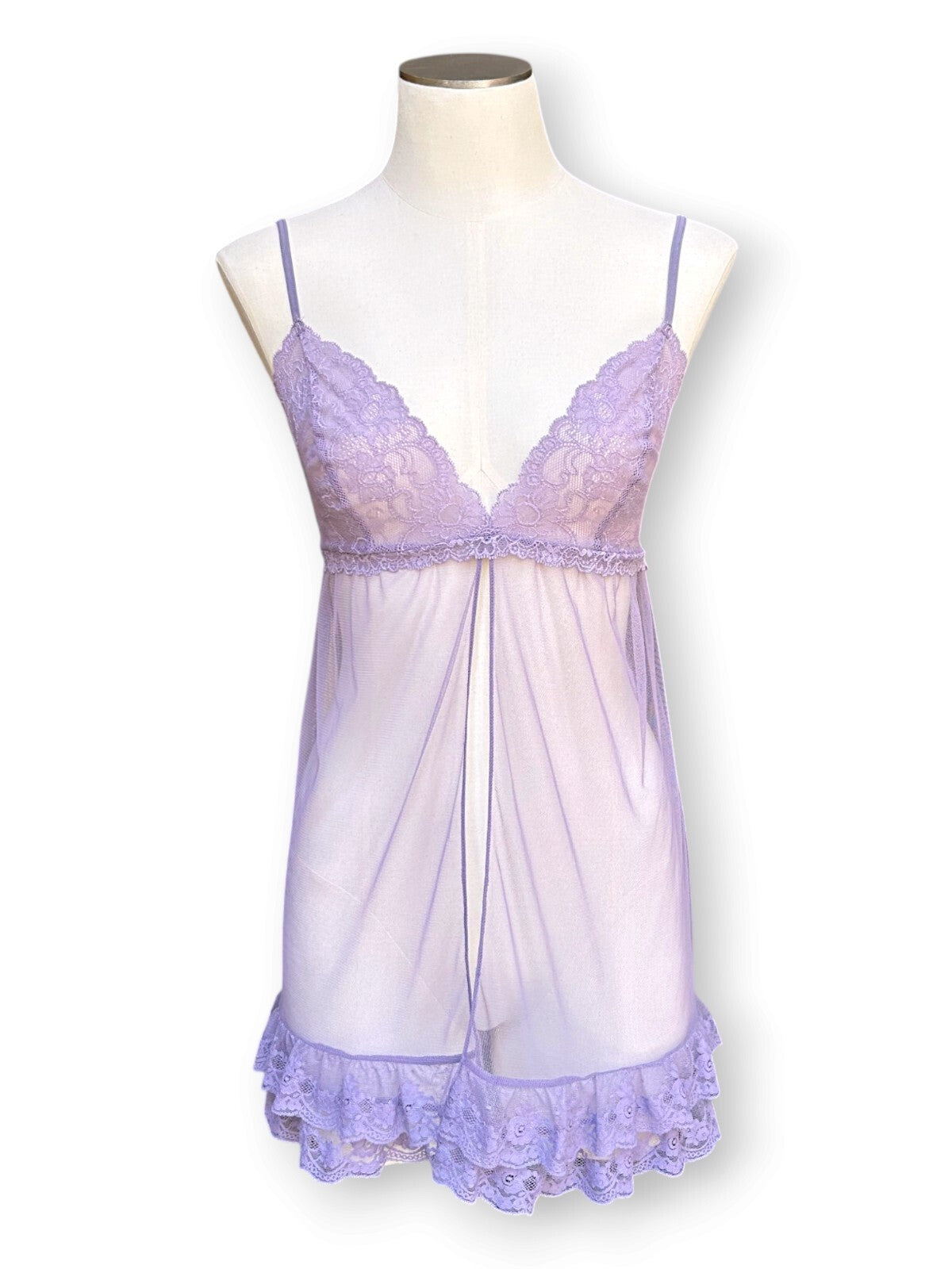Vintage Y2K 2003 Victoria’s Secret Lavender Sheer Lace Babydoll Top M