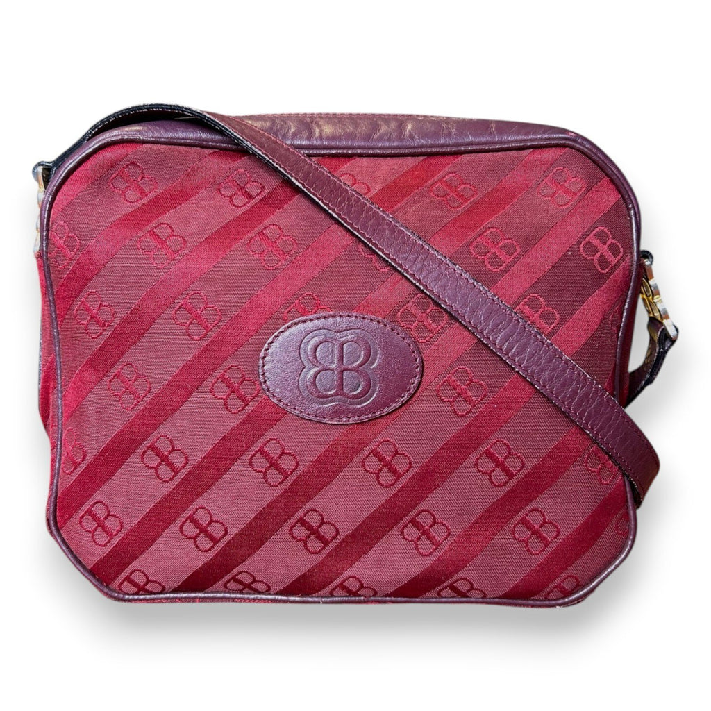 Vintage 1970s Balenciaga Archival Burgundy Monogram Crossbody Bag Leather
