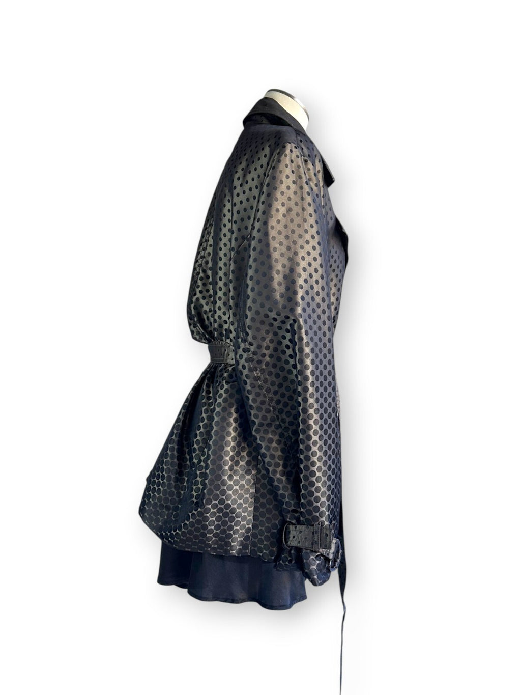 Vintage Y2K Liz Jordan Polka Dot Satin Trench Jacket Belted Black XL