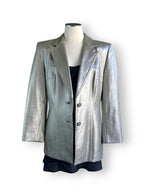 Vintage 90s Escada Metallic Lamb Leather Blazer in Champagne Silver