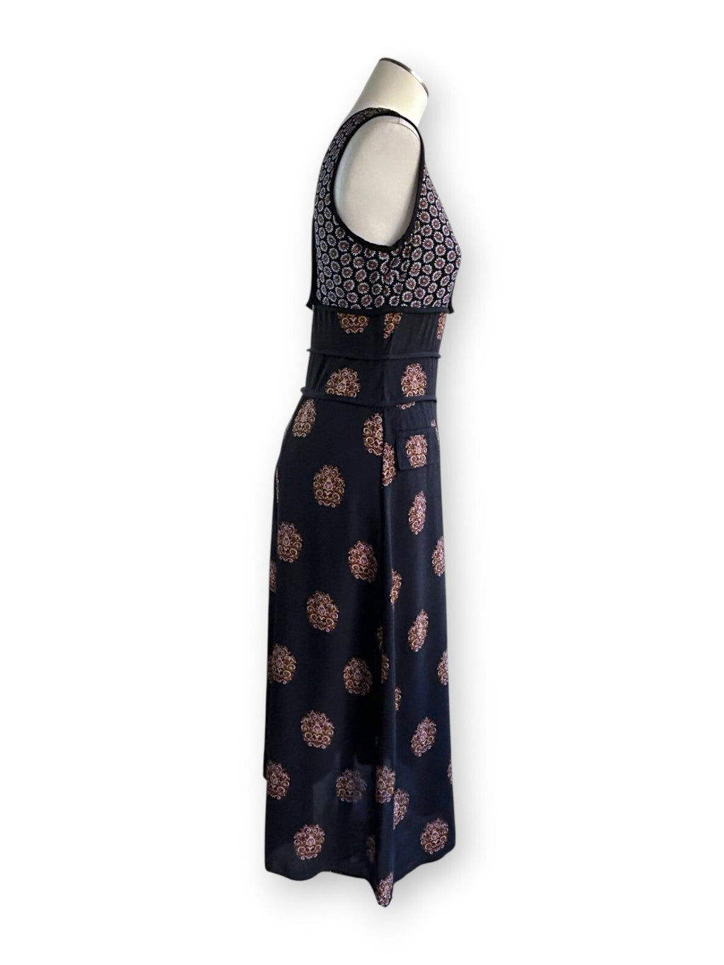 A.L.C. Resort 2016 Silk Crepe de Chine Midi Dress Black Medallion Print AU 10