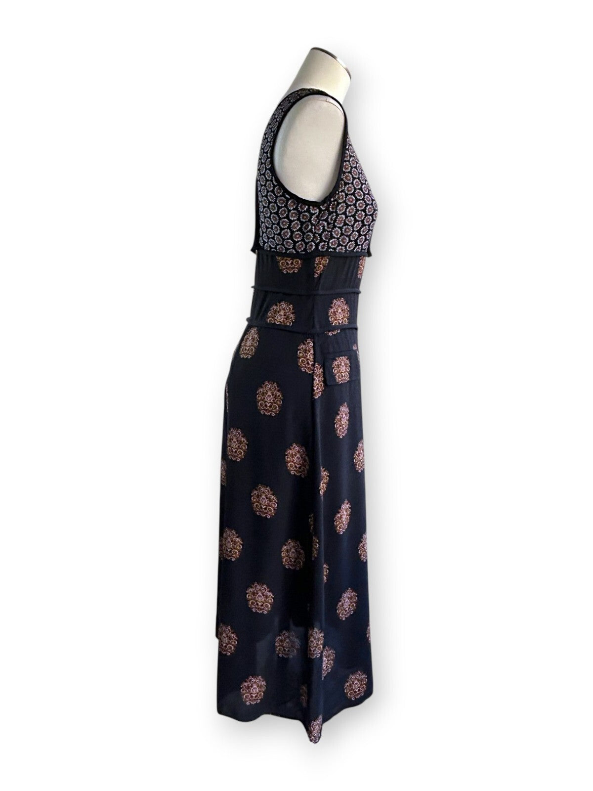 A.L.C. Resort 2016 Silk Crepe de Chine Midi Dress Black Medallion Print AU 10