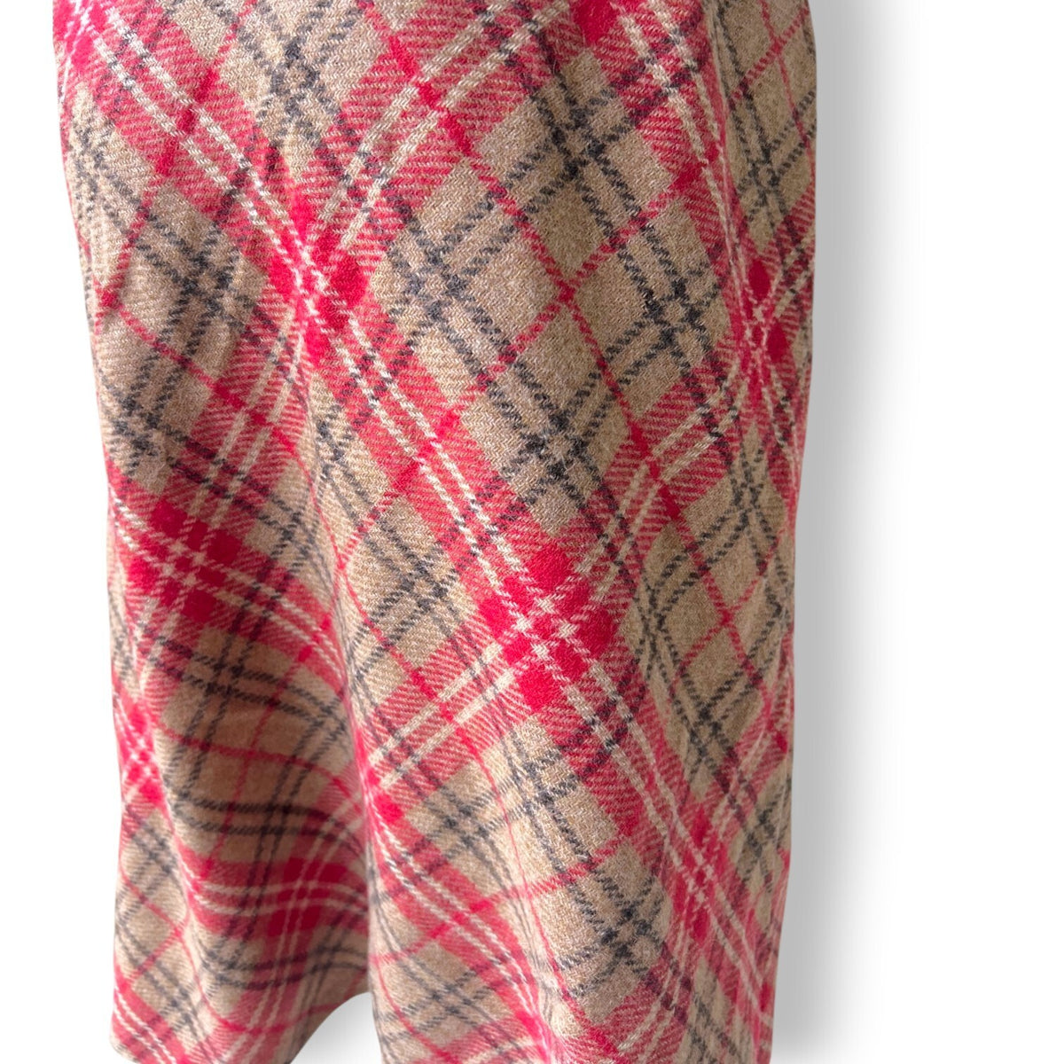 Vintage Laura Ashley Pure Wool Tartan Plaid Midi Skirt Red Beige UK 12 Lined