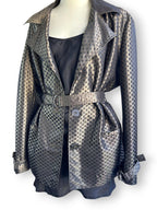 Vintage Y2K Liz Jordan Polka Dot Satin Trench Jacket Belted Black XL