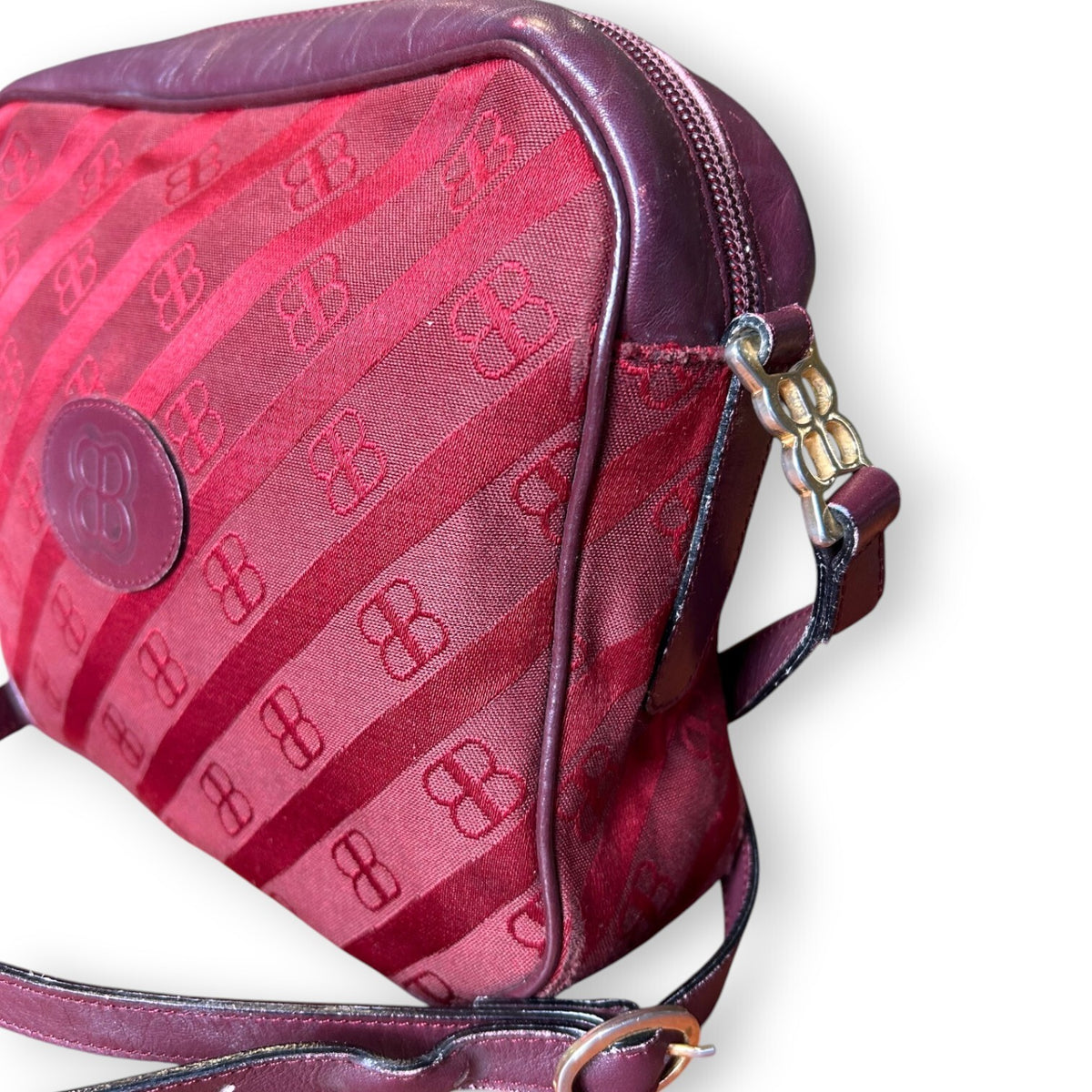 Vintage 1970s Balenciaga Archival Burgundy Monogram Crossbody Bag Leather