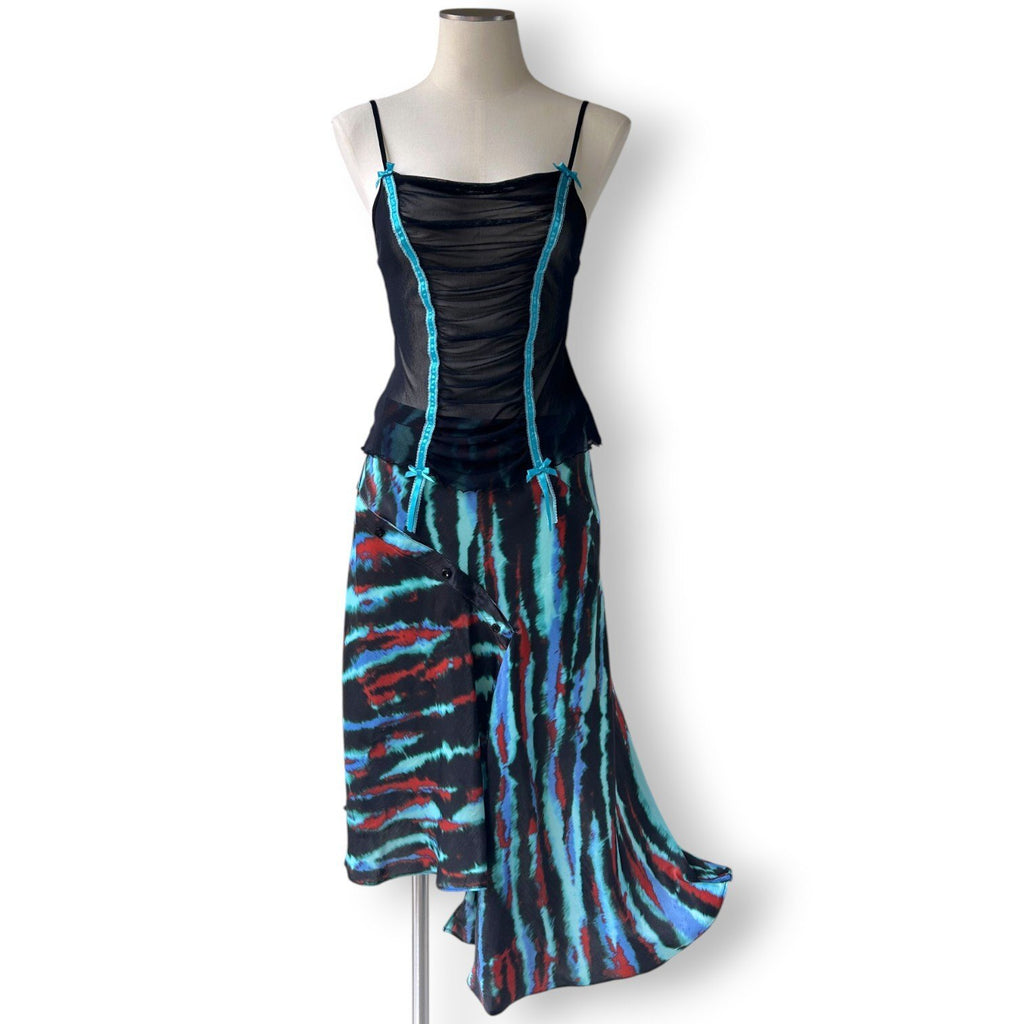 Victoria's Secret Vintage 2005 Mesh Camisole Black Blue Ruched Sheer Y2K McBling
