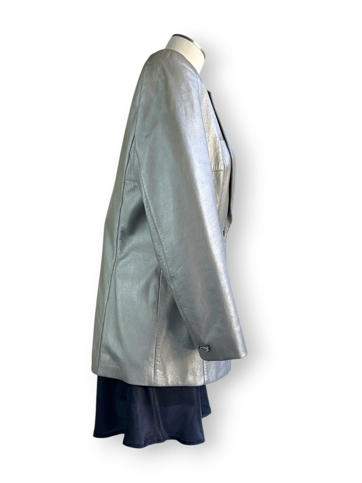 Vintage 90s Escada Metallic Lamb Leather Blazer in Champagne Silver