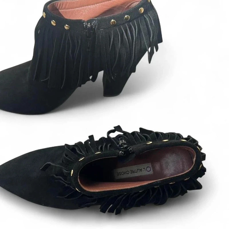 L'Autre Chose Studded Fringe Suede Ankle Boots
