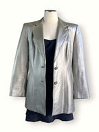 Vintage 90s Escada Metallic Lamb Leather Blazer in Champagne Silver
