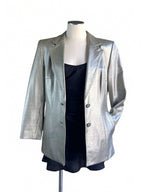 Vintage 90s Escada Metallic Lamb Leather Blazer in Champagne Silver